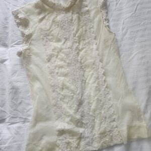 Elegant Sheer Lace Trim Blouse